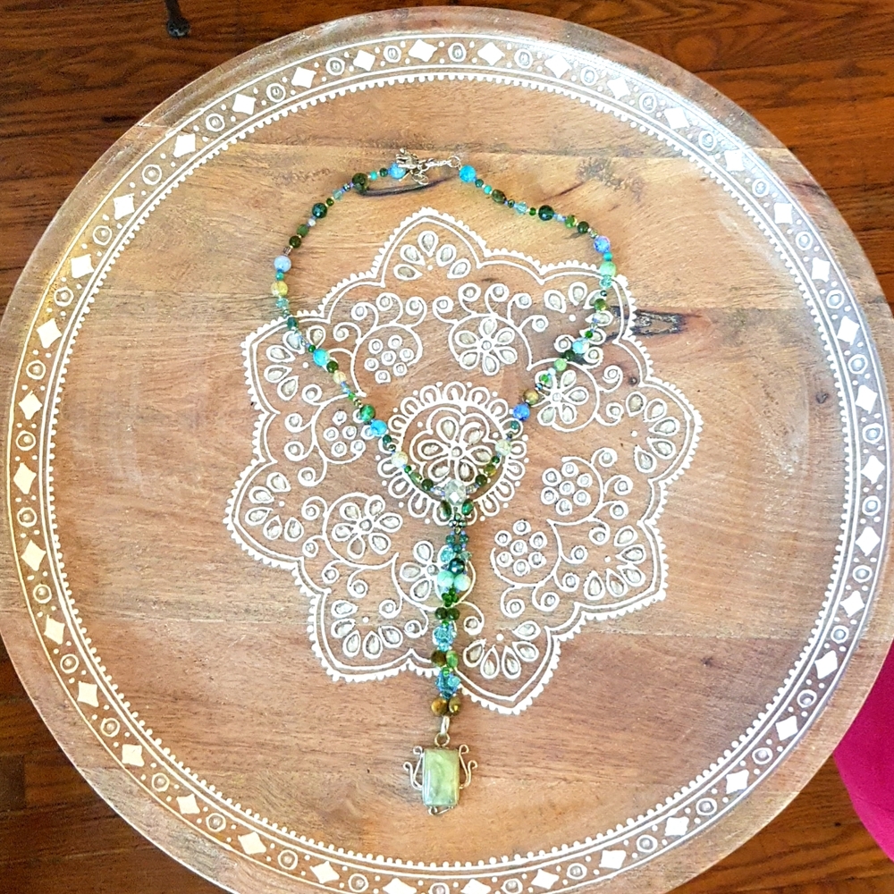 New Teal & Blue Beaded Bohemian Necklace